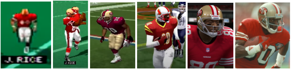 Progressively more realistic video-game portrayals of football legend Jerry Rice